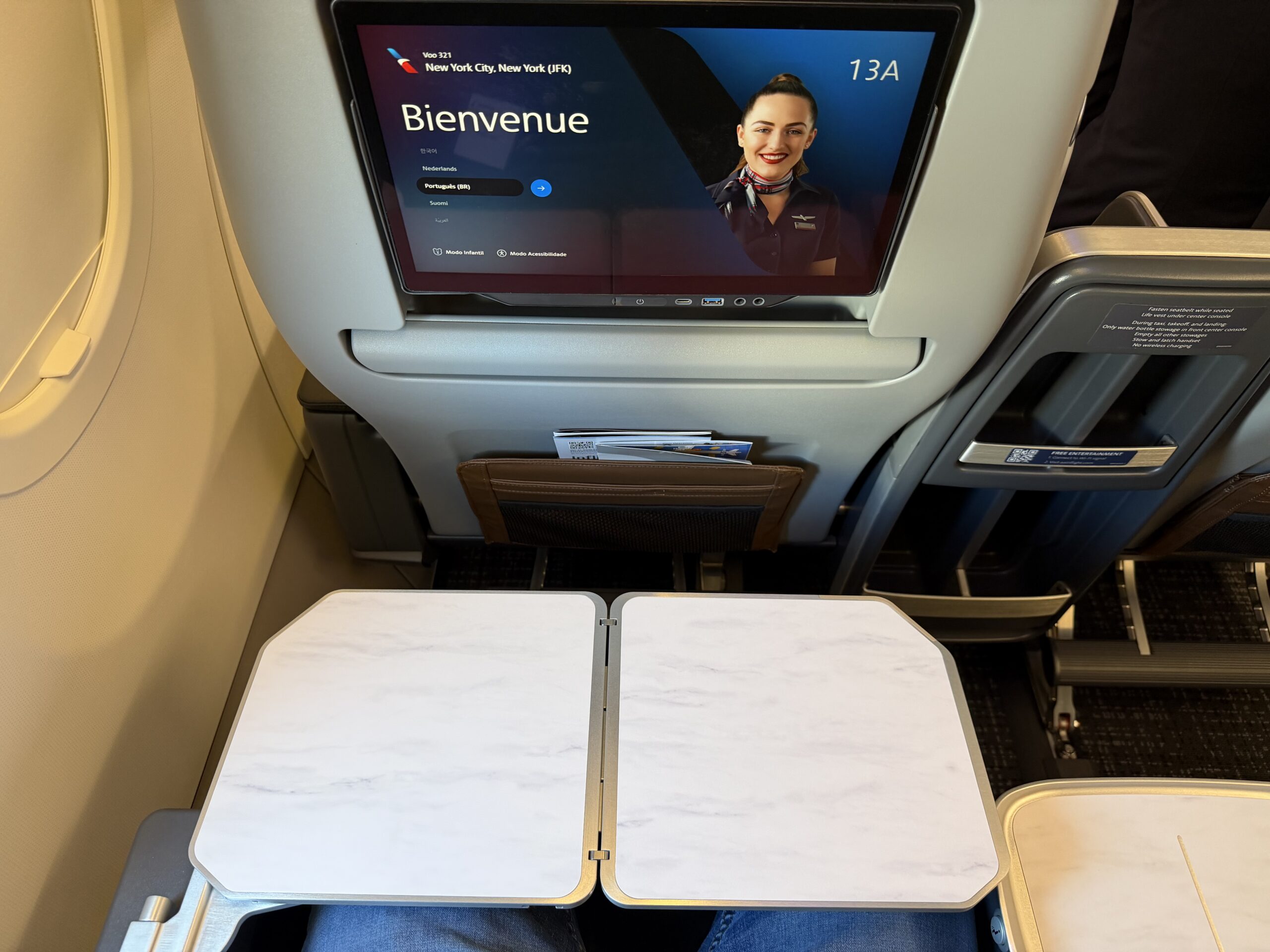 American Airlines A321XLR premium economy tray table