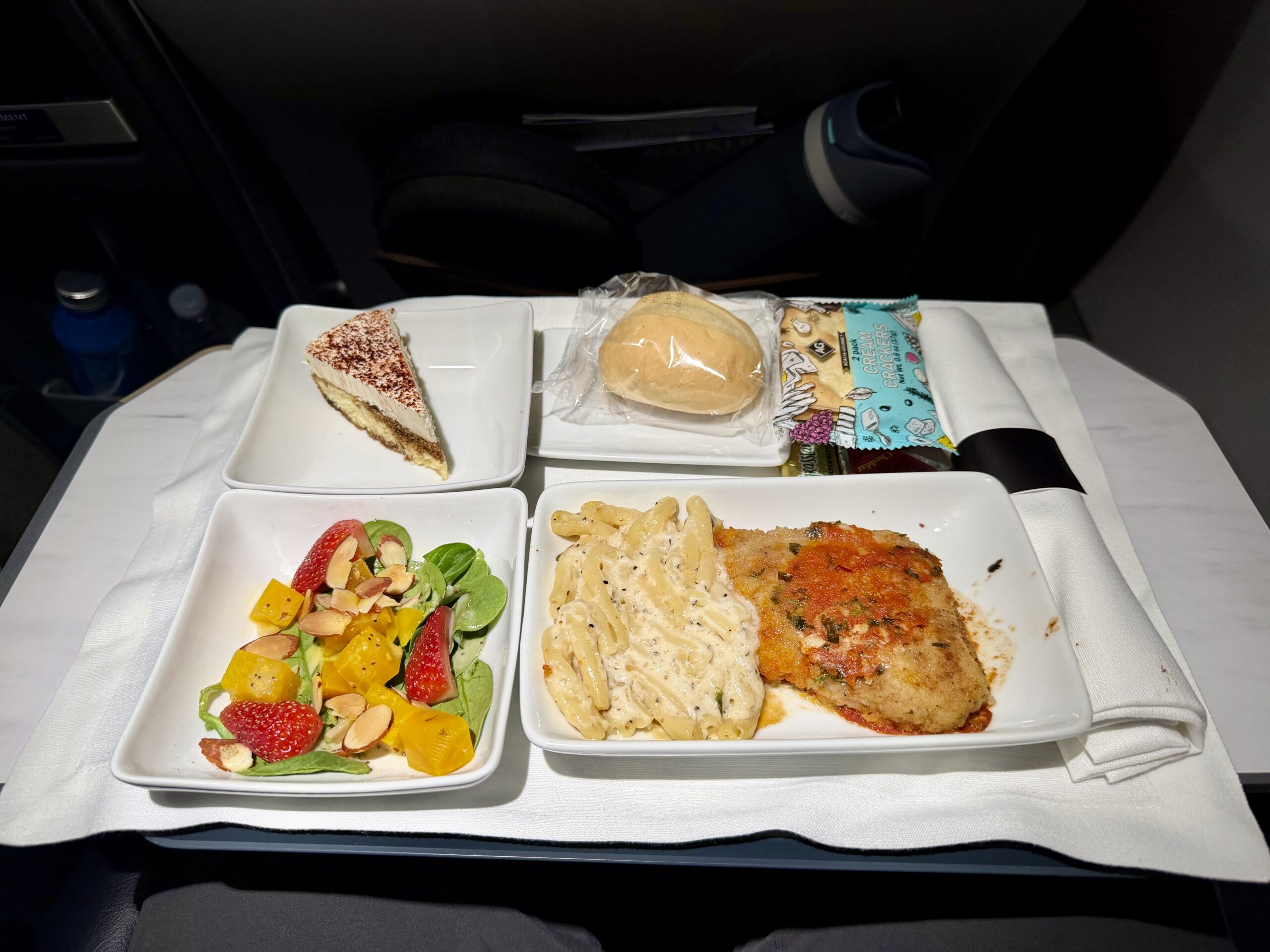American Airlines A321XLR Premium Economy dinner