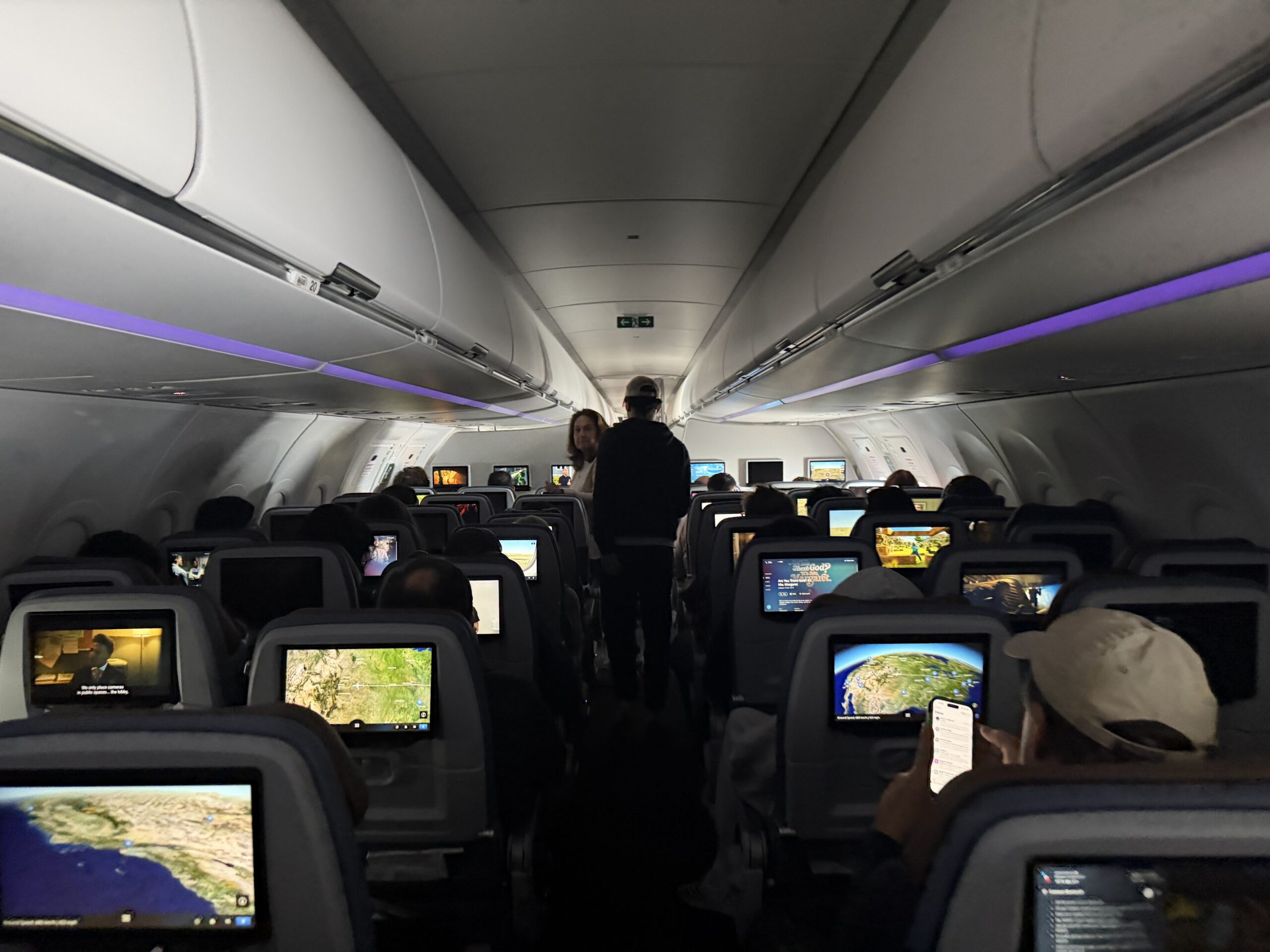 American Airlines A321XLR aisle rear view