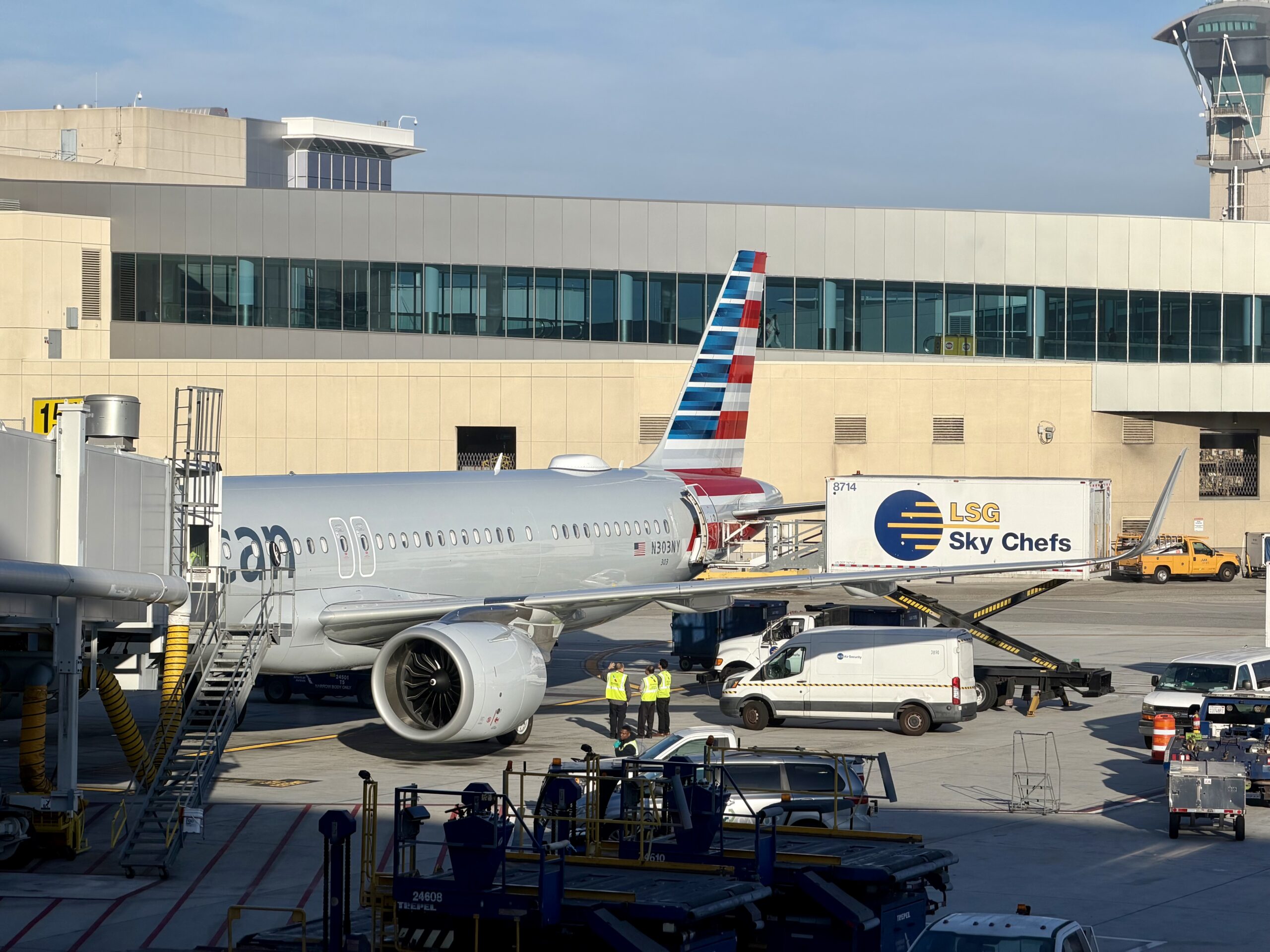 American Airlines A321XLR at a gate at LAX