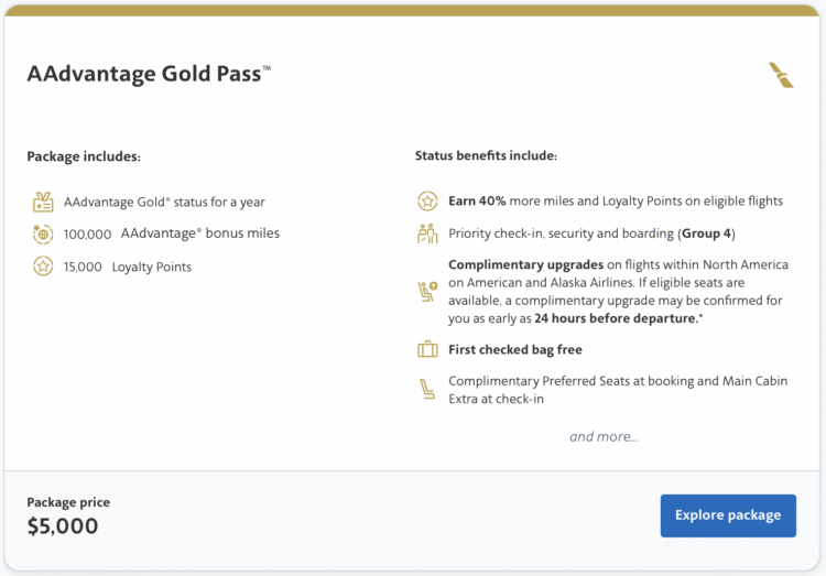 American Airlines AAdvantage Gold Pass Benefits