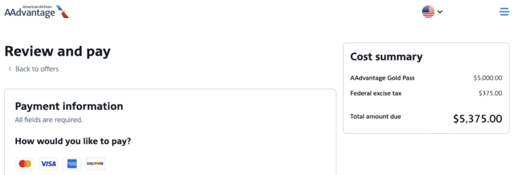 AAdvantage Gold Pass payment.