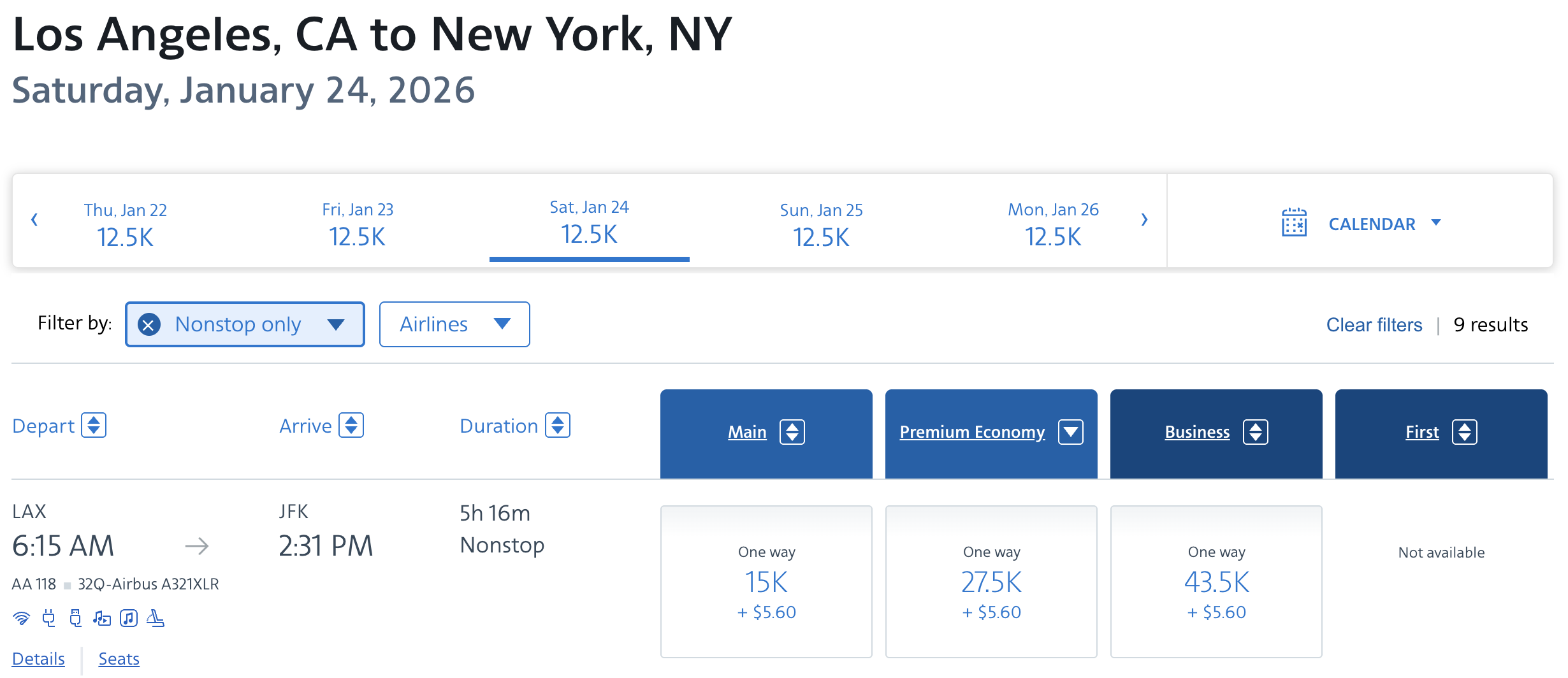 American Airlines XLR ticket from LAX to JFK.