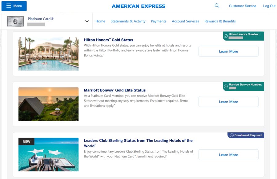 Amex Platinum hotel elite status benefits