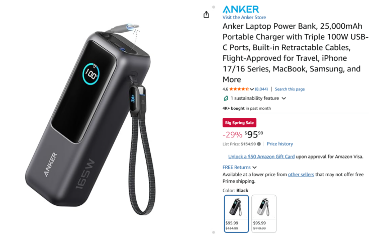 Anker power bank discounted for Amazon Big Spring Sale