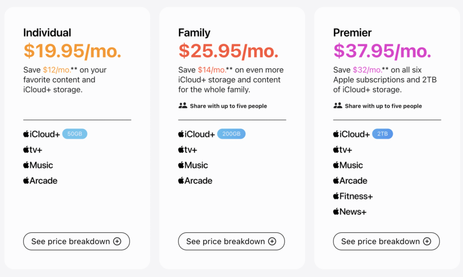 Apple One plans on Apple's website