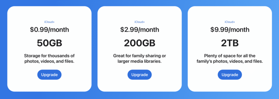 Apple iCloud storage plans