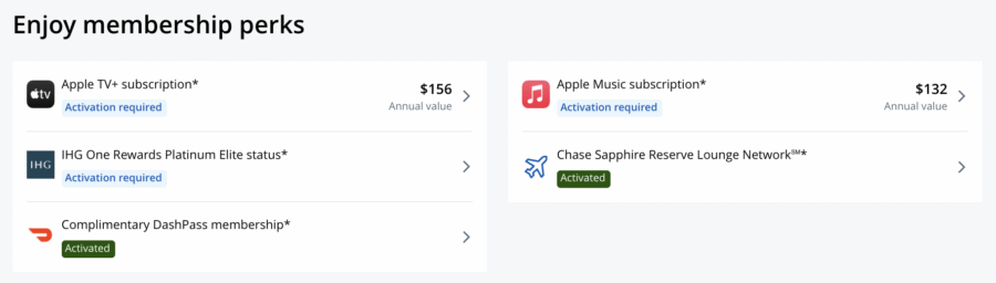 Apple perks on Sapphire Reserve benefits page