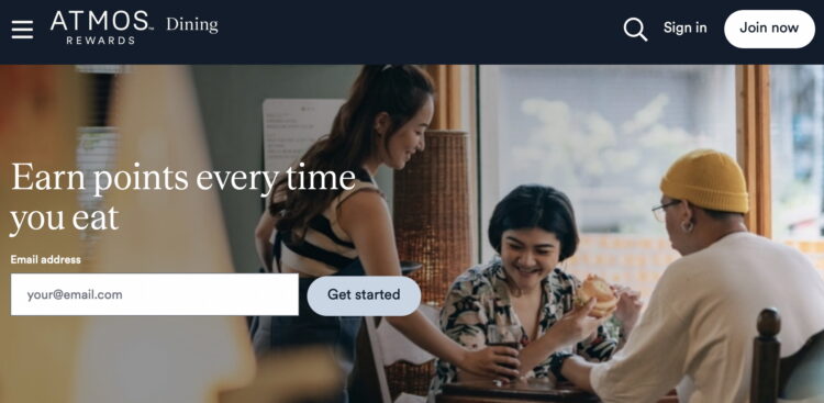 Screenshot of the Atmos Rewards Dining Program website