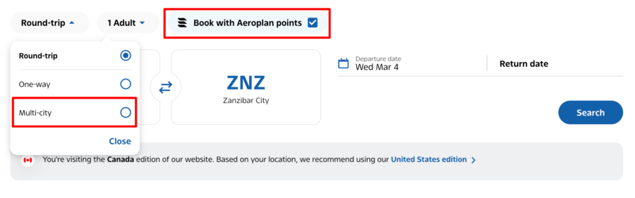 Air Canada award search