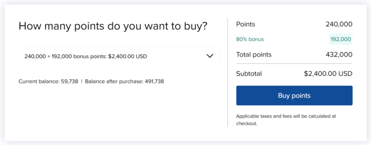 Buy Hilton points with an 80% bonus example