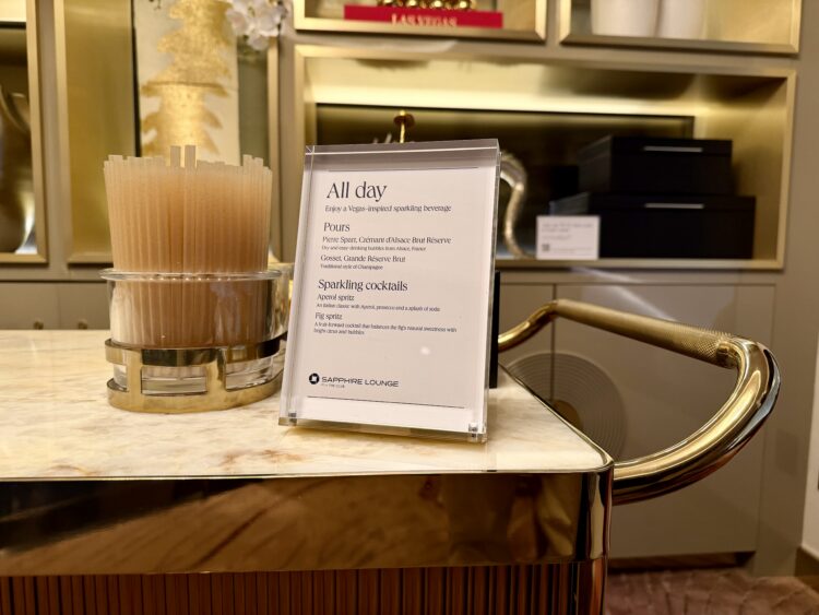 Sapphire Lounge Las Vegas parlor menu