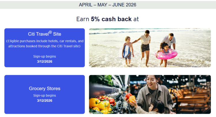 Screenshot of Citi Dividend bonus categories for Q2 2026