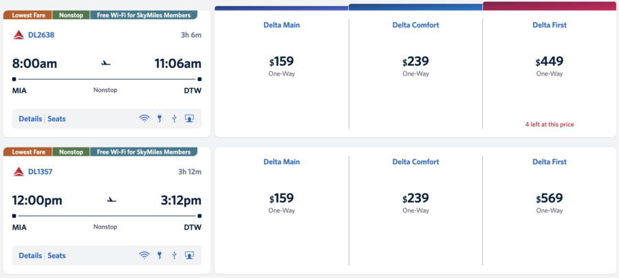 Delta itinerary from MIA to DTW with free Wi-Fi