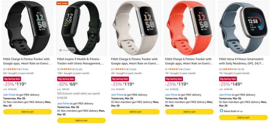 Screenshot of Amazon landing page of FitBit deals for Amazon Big Spring Sale