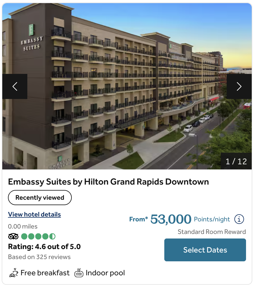 Award calendar for the Embassy Suites by Hilton Grand Rapids Downtown.