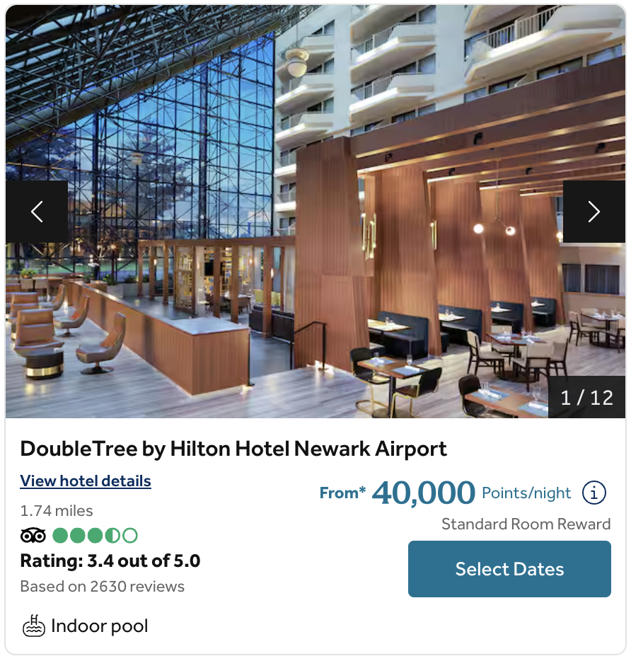 Award calendar for the DoubleTree by Hilton Hotel Newark Airport.