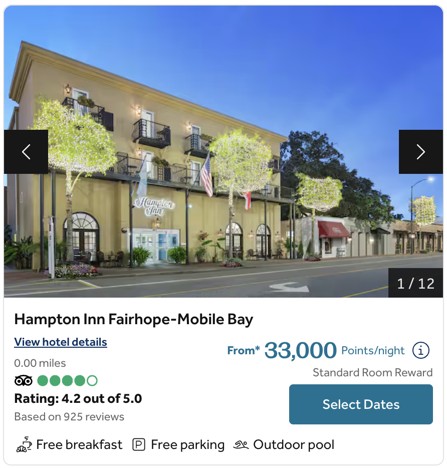 Award calendar for the Hampton Inn Fairhope-Mobile Bay.