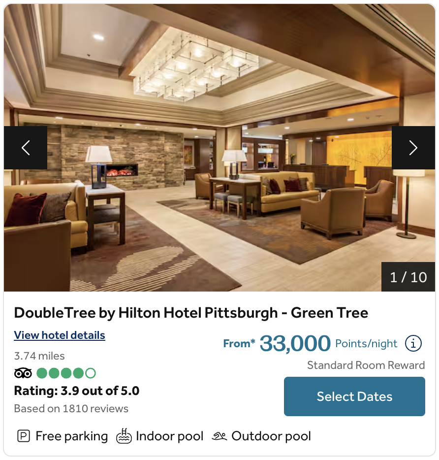 Award calendar for the DoubleTree by Hilton Hotel Pittsburgh - Green Tree.