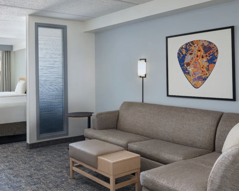 In-room living room at the Hyatt Place Austin The Domain Area.
