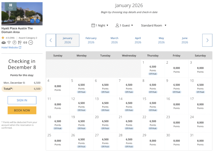 Award calendar for the Hyatt Place Austin The Domain Area.