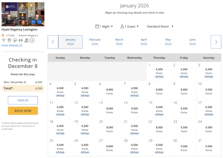 Award calendar for the Hyatt Regency Lexington.