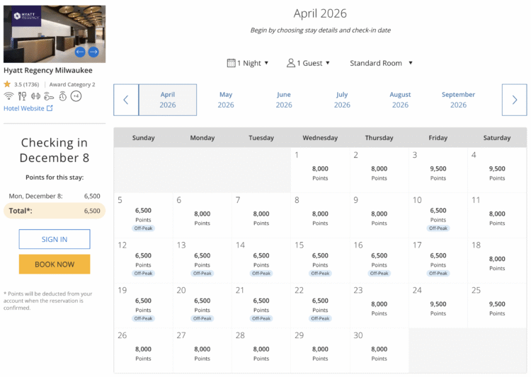 Award calendar for the Hyatt Regency Milwaukee.