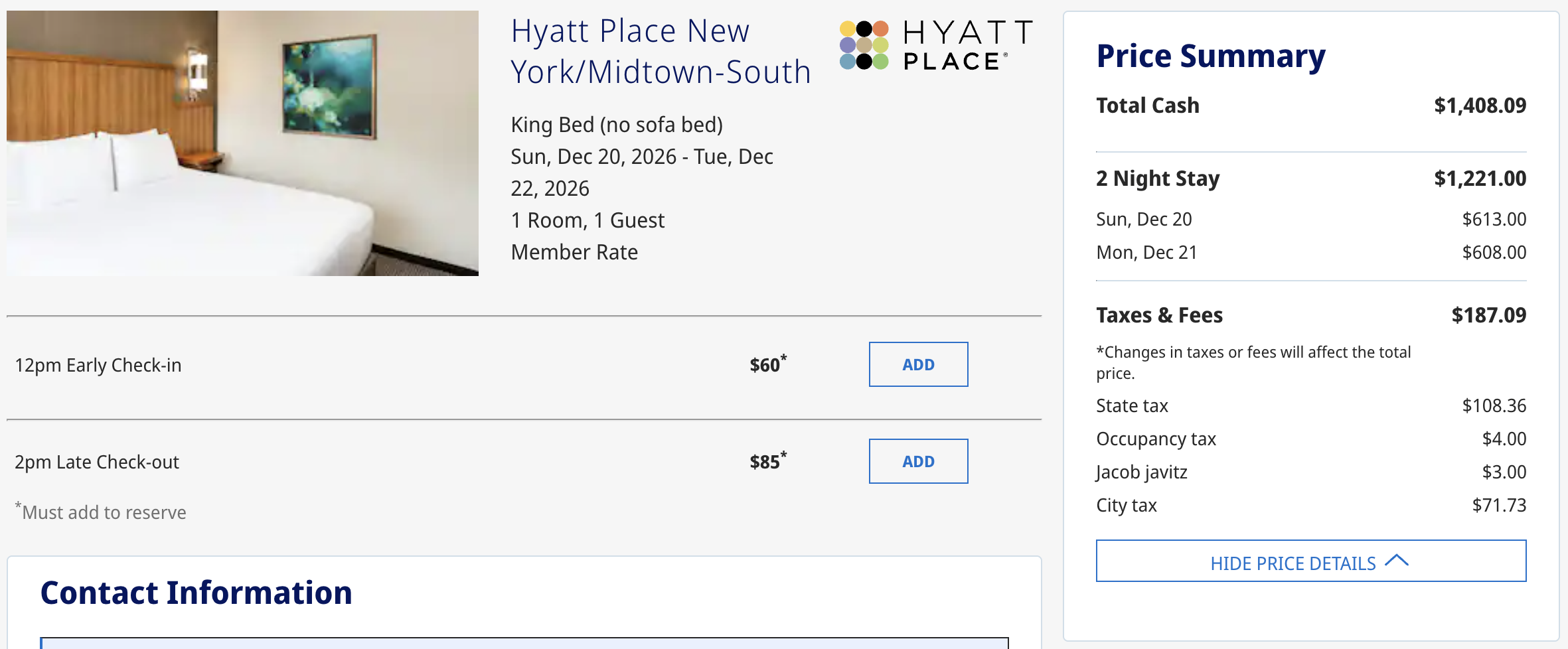 Cash rates at the Hyatt Place New York/Midtown-South