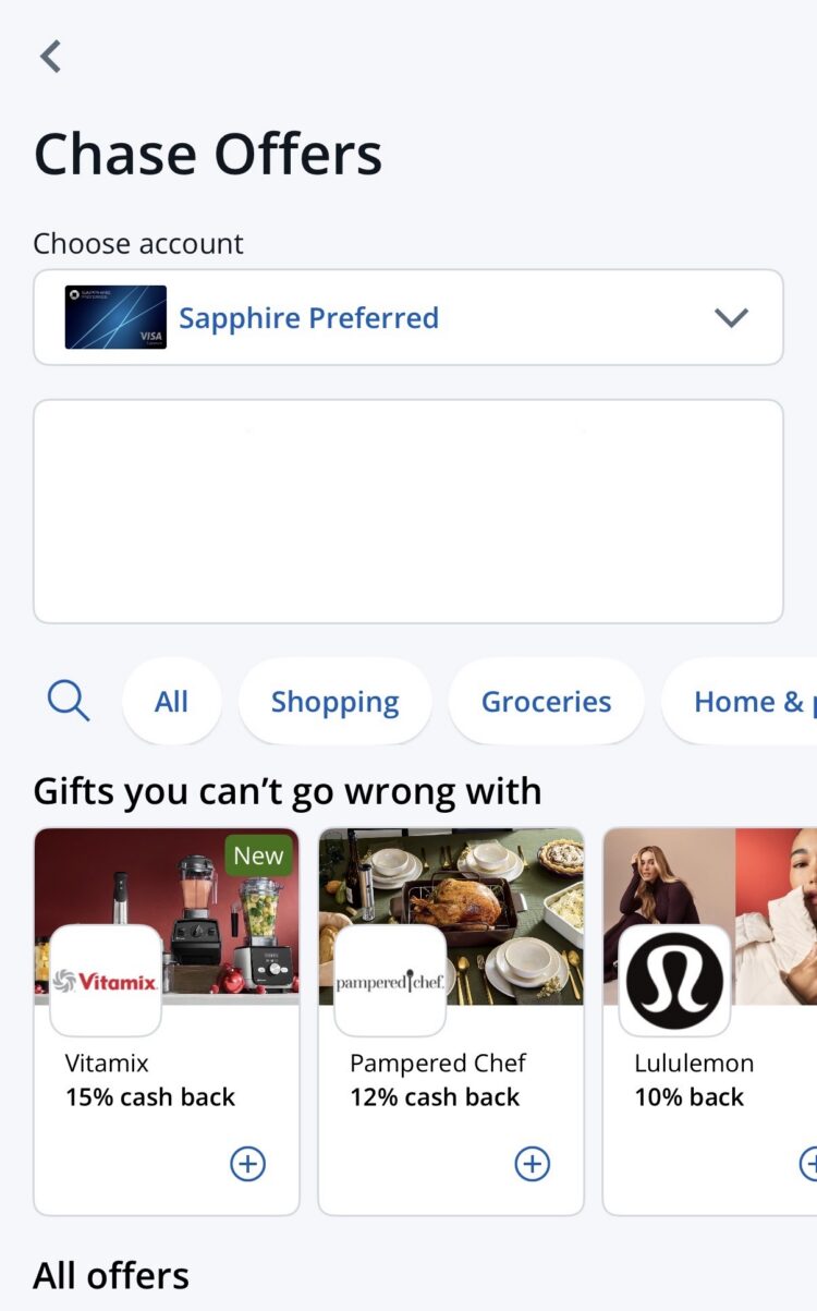 screenshot showing the chase app with chase offers highlighted