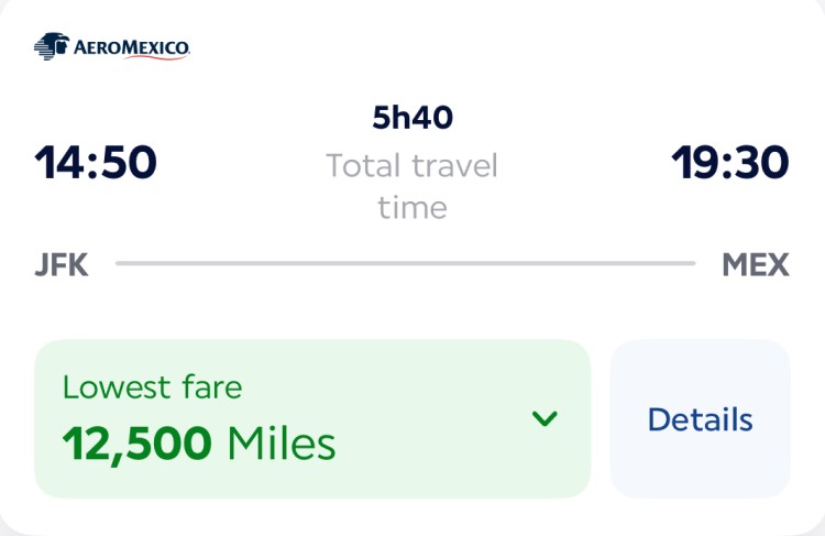 A screen shot of a flight option from JRK to MEX on Delta booked through Air France.