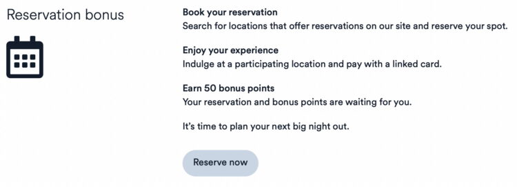 Screenshot of the Atmos Rewards Dining Program website showing the reservation bonus