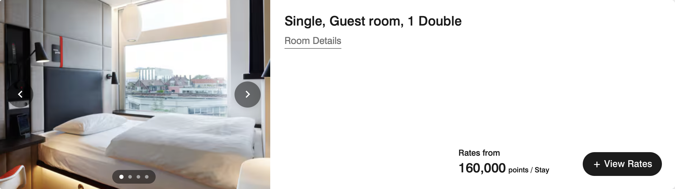 A quote for a single guest room at the CitizenM Amsterdam Amsel using points