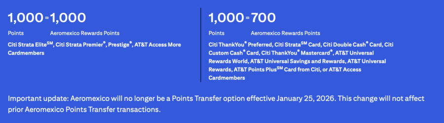 Information regarding points transfers from Citi to Aeromexico