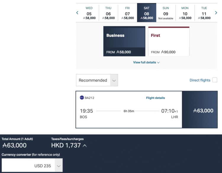 British Airways flight booked through Cathay Pacific.