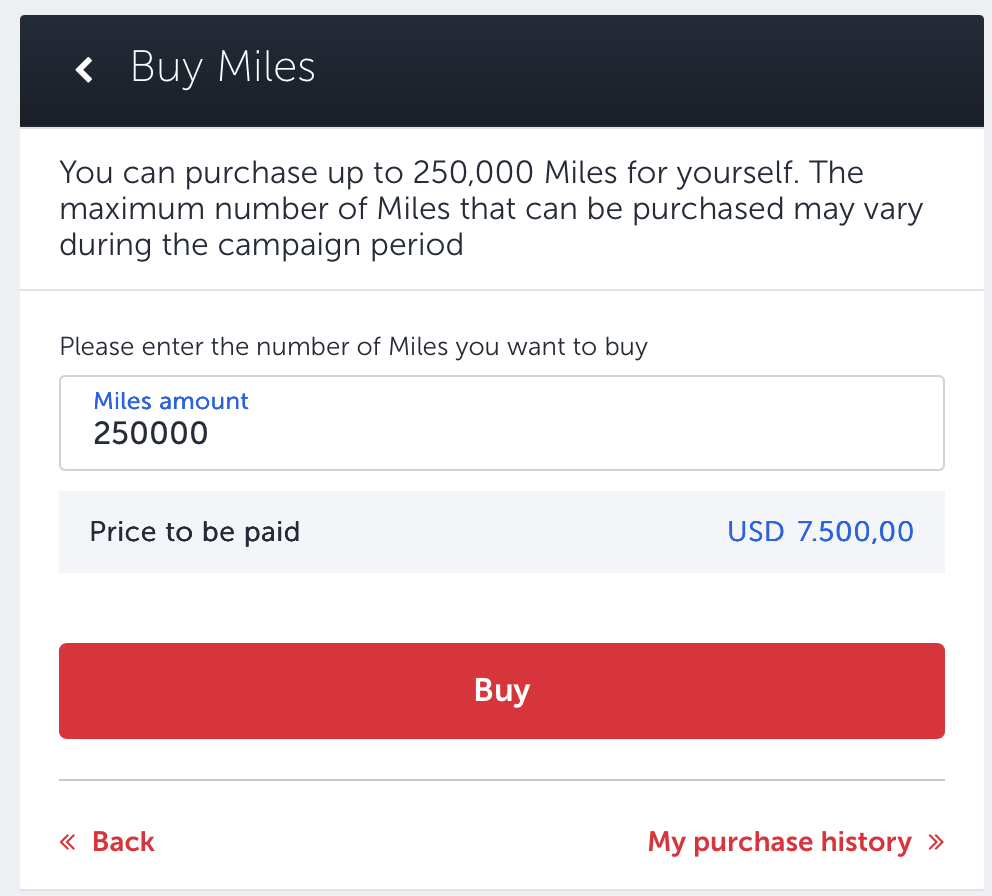 Turkish Airlines buy miles process.