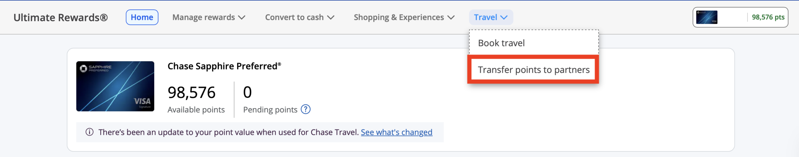 The second step is navigating over to "Transfer points to partners."