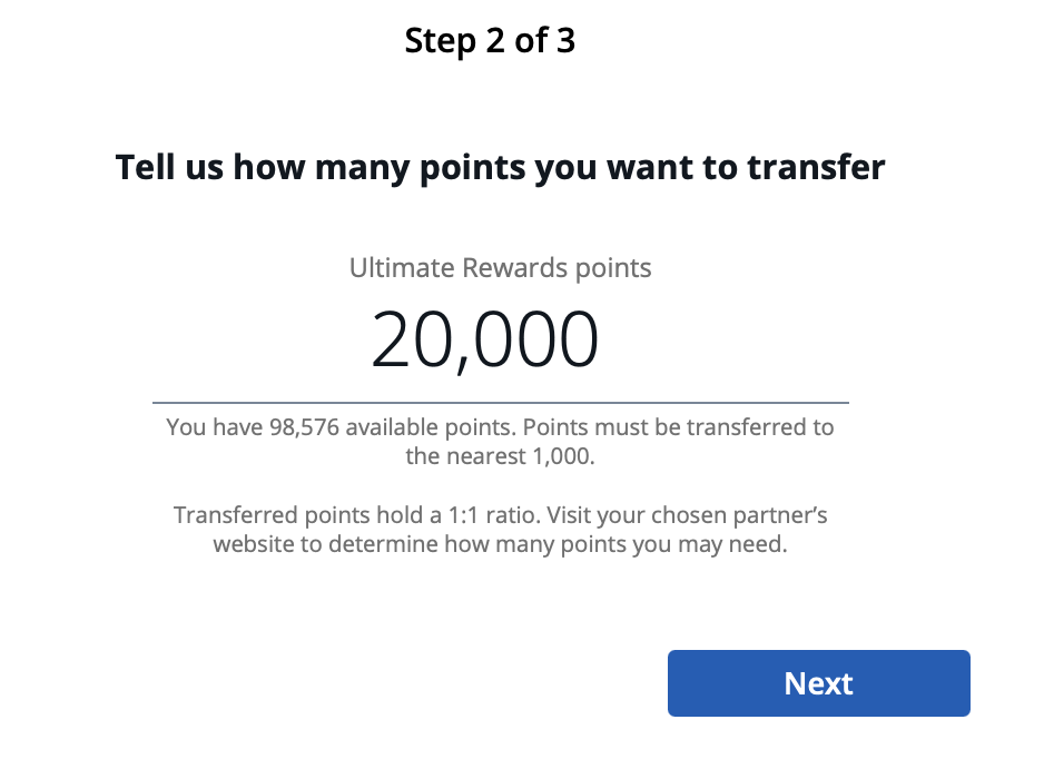 The fourth step is deciding how many points you want to transfer from Chase to United. 