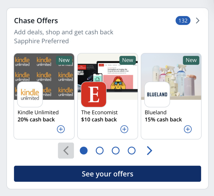 screenshot of a Chase banking account showing where to select Chase Offers to be added