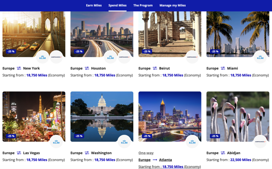 Screenshot of Flying Blue Promo Rewards between Europe and the Americas for Jan 2026.
