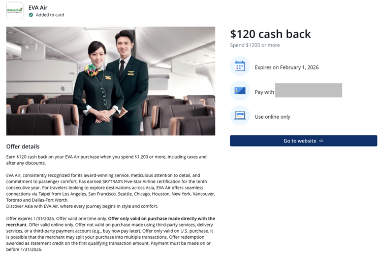 $120 back at EVA Air