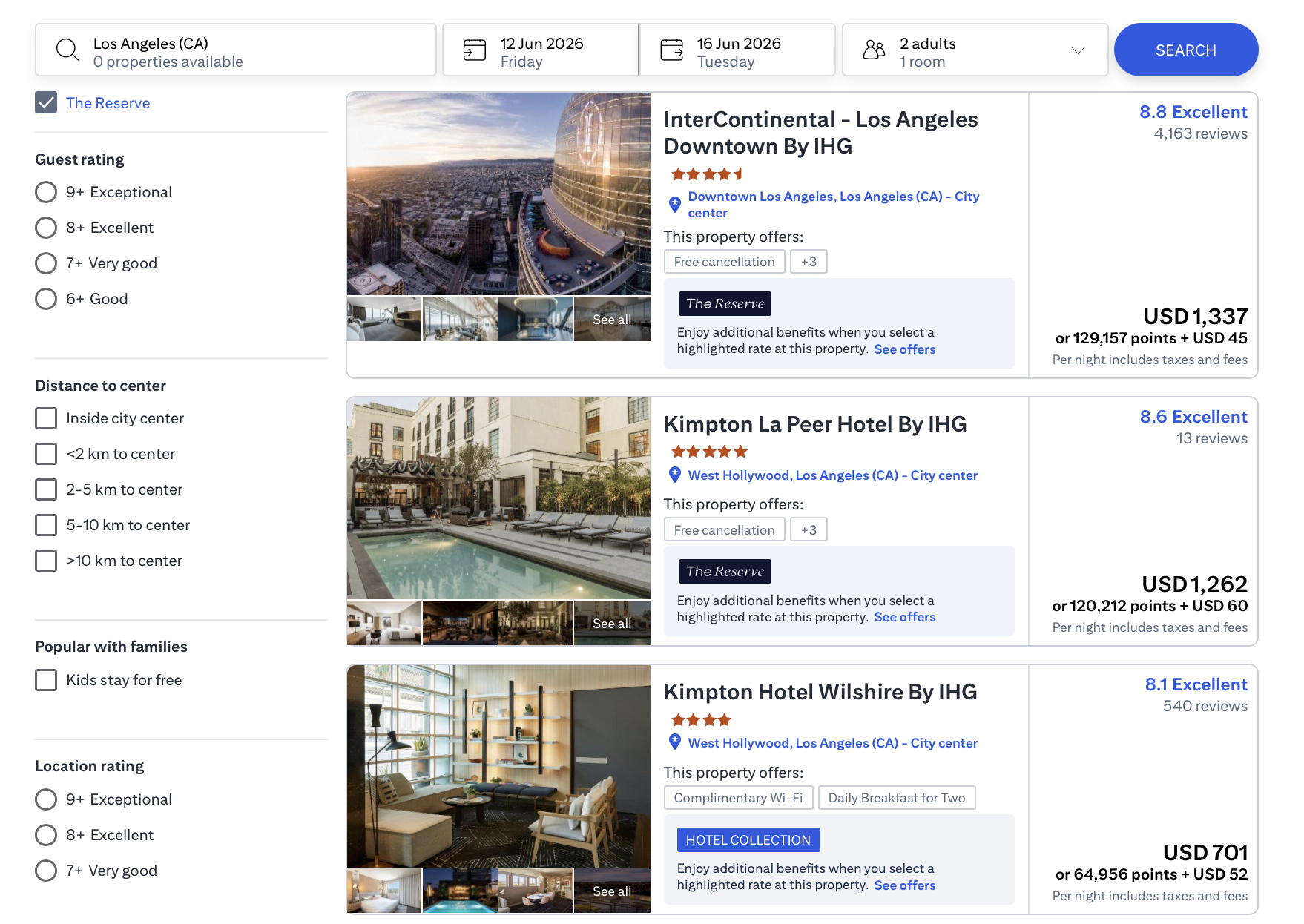 The Hotel Collection and The Reserve properties available in Los Angeles