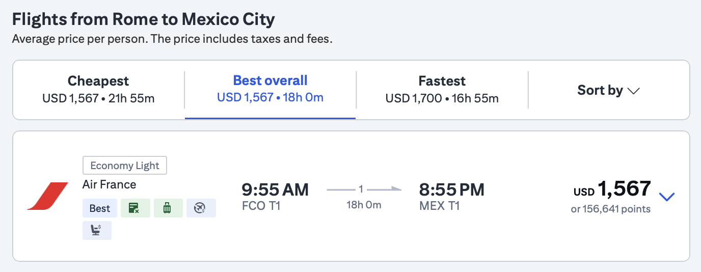 FCO to MEX through Citi Travel