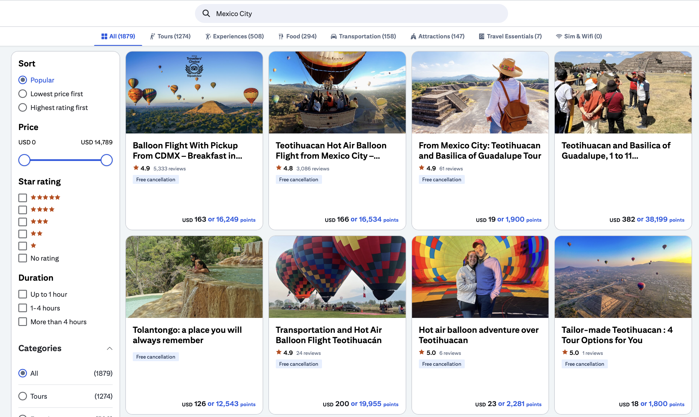 Citi Travel attractions page for Mexico City