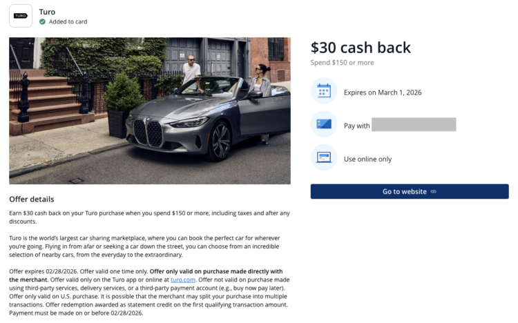 $30 back at Turo