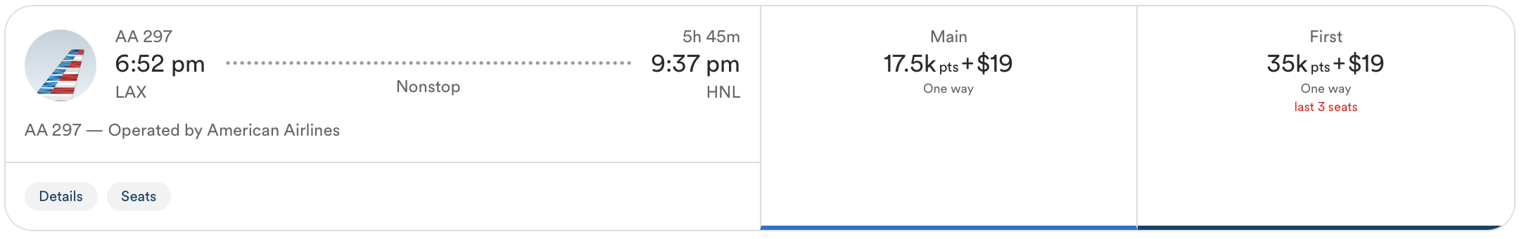 Screenshot of Alaska Airlines flight results
