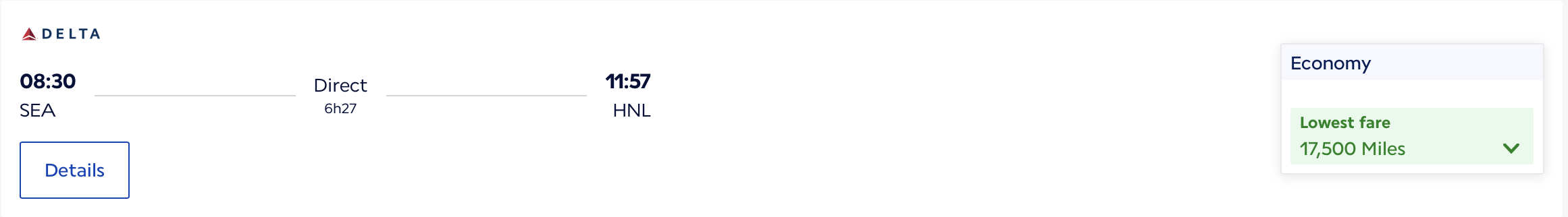 Screenshot of Air France search results