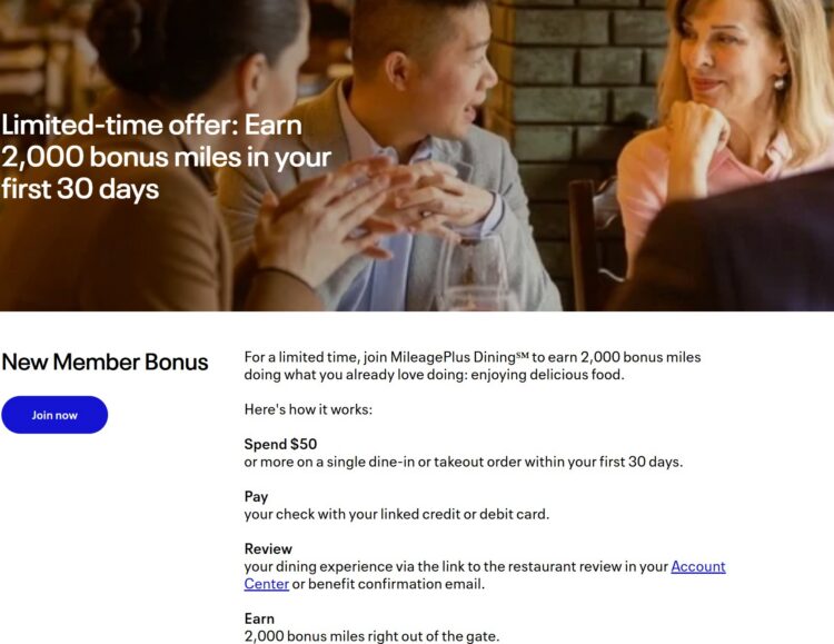 United Dining 2,000 Points New Member Bonus December 2025 Promotion