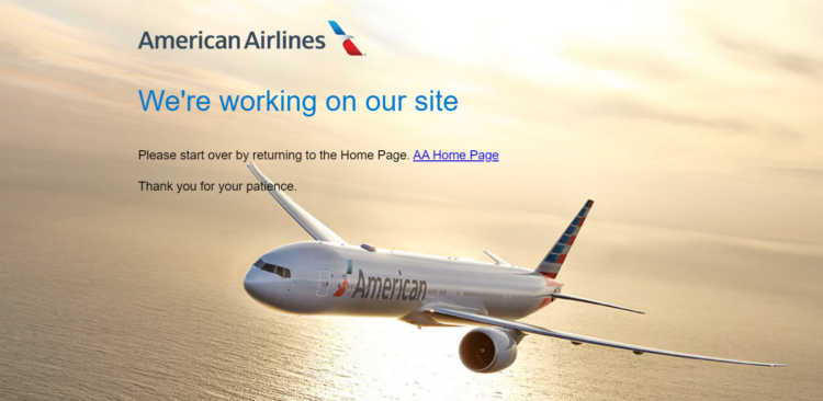 Screenshot of American Airlines tech issues