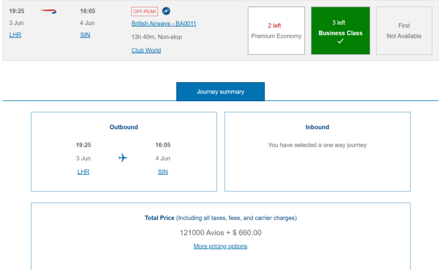 London to Singapore in business class