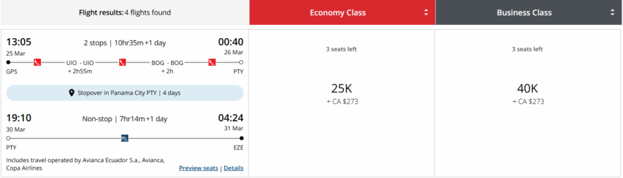 GPS to EZE with stopover in PTY